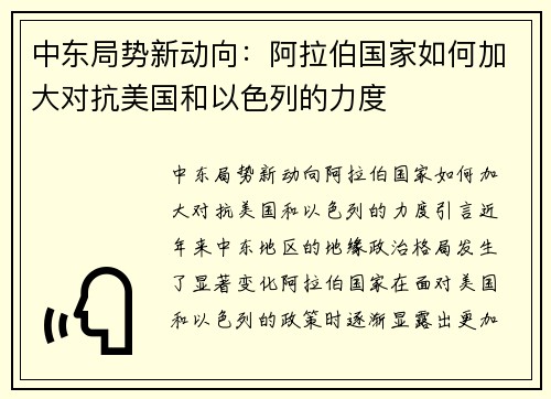 中东局势新动向：阿拉伯国家如何加大对抗美国和以色列的力度